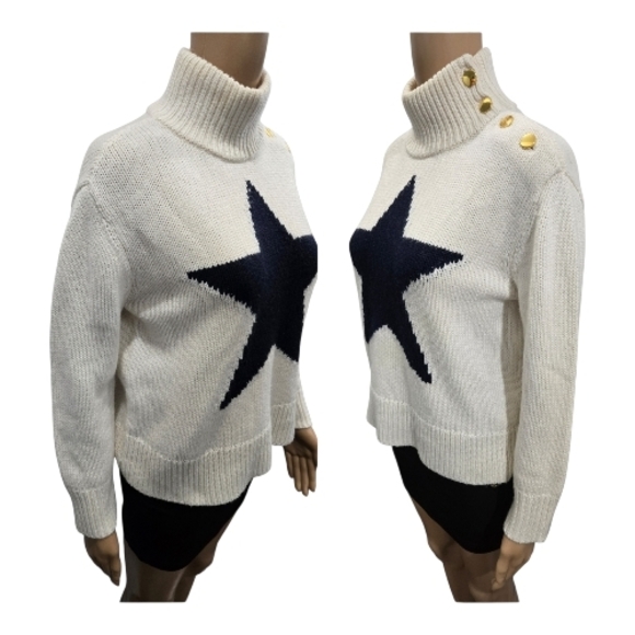 Kate Spade Broome St. Star Intarsia Mock Neck Sweater - Gold Buttons Size XS - Picture 7 of 9